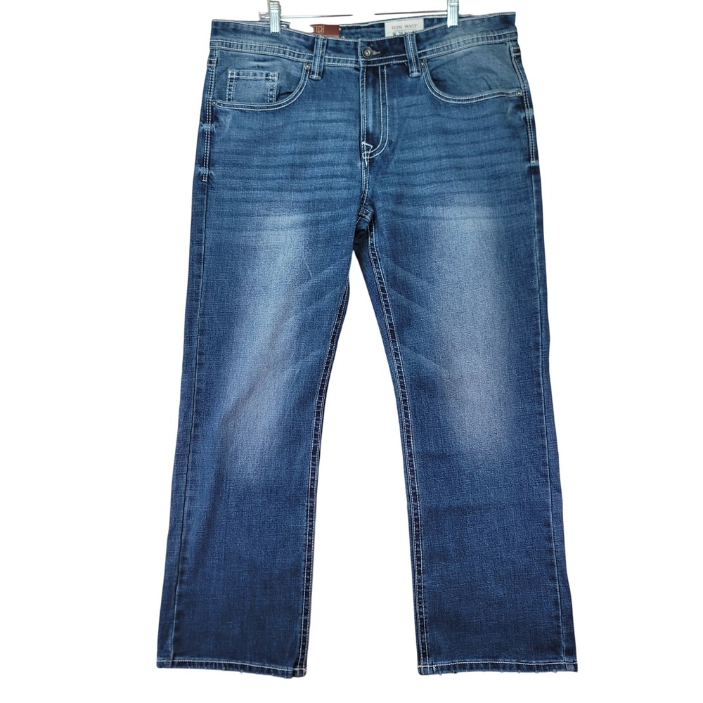 Axel Slim Boot Jeans Mens 39x32 Blue New Stretch Contrast Stitch‎ Flap Pocket
